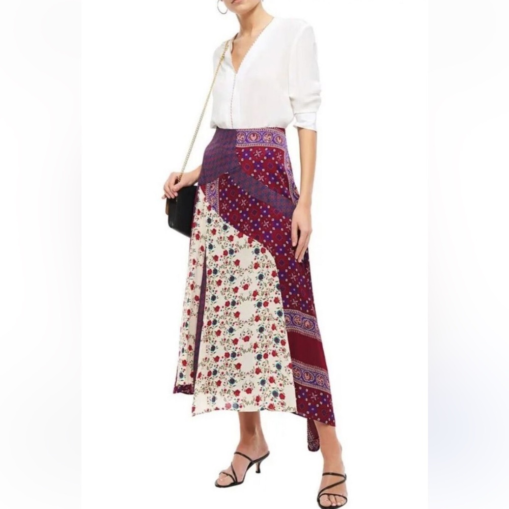 Sandro Paris Dua Asymmetric Patchwork Maxi Skirt Small